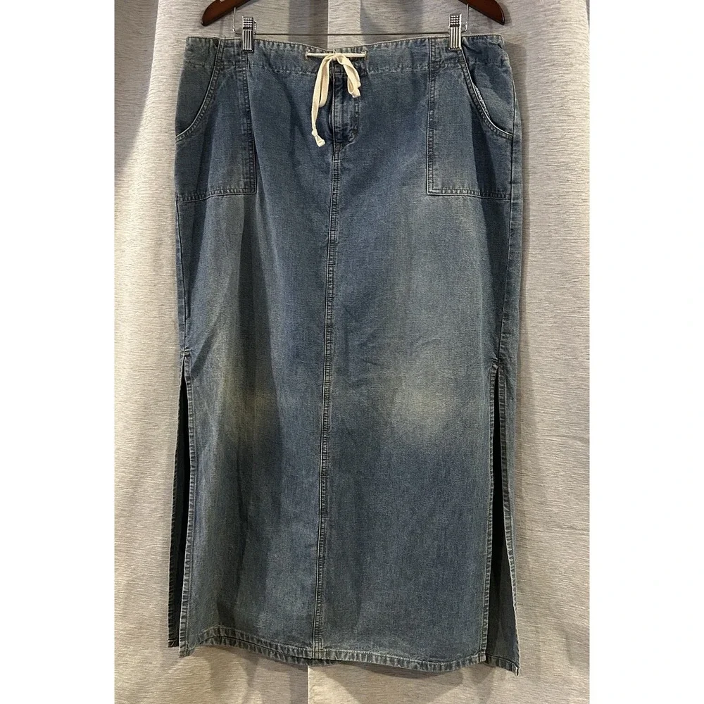 Carolina Blues Denim Maxi Skirt Size 18 Side slit Long Blue Stretch Jean Skirt - Picture 2 of 6